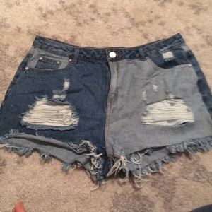 Distressed denim shorts